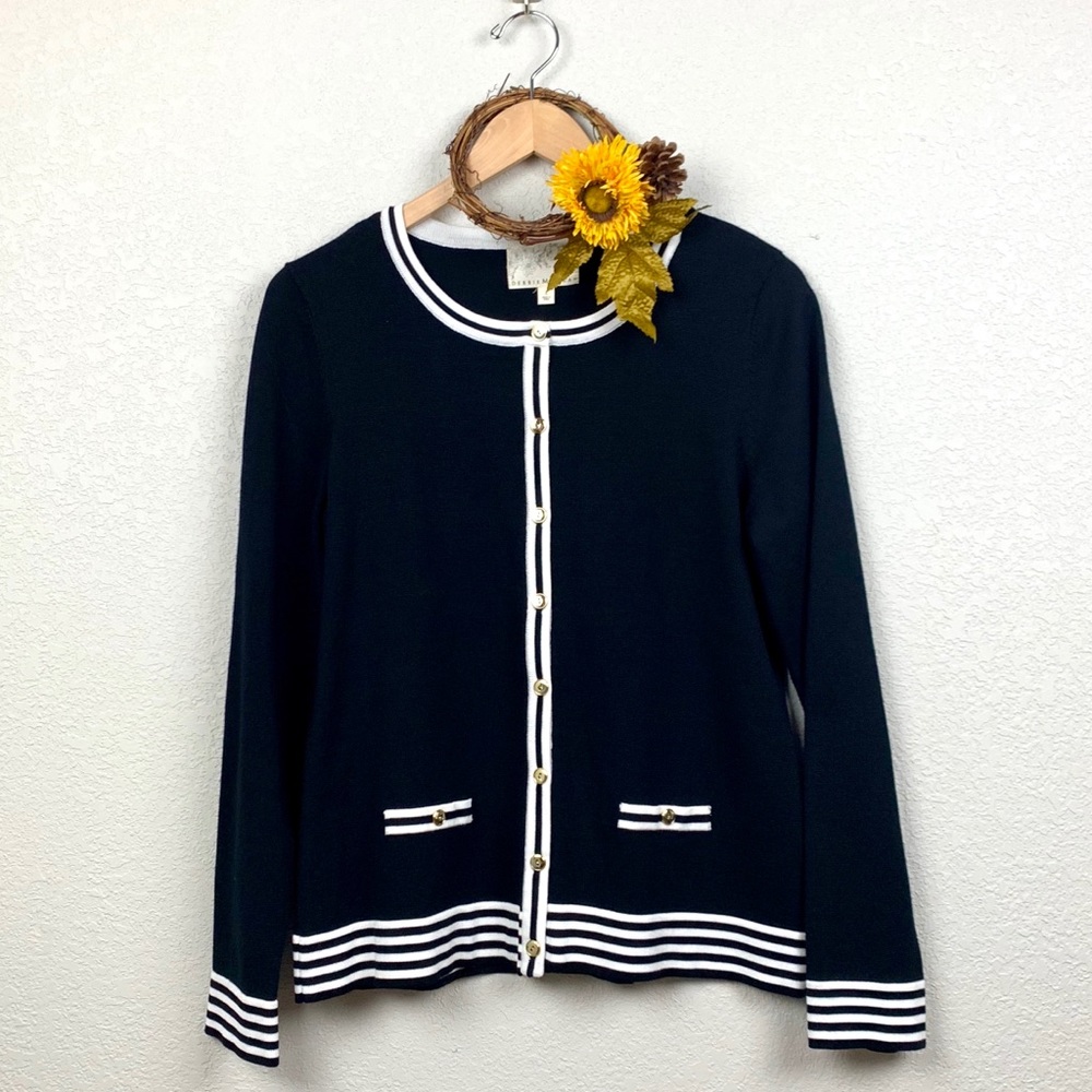 Debbie Morgan Black and White Stripe Cardigan